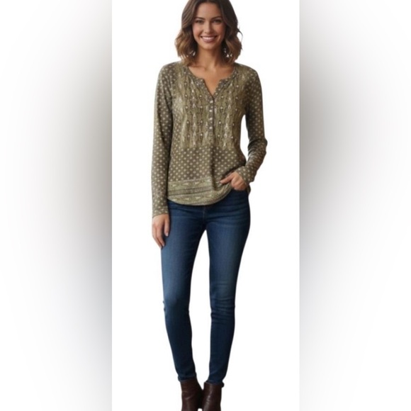 Lucky Brand NWT Boho Long Sleeve Blouse Top Olive Green Autumn MSRP $50 SOFT S - Picture 4 of 14